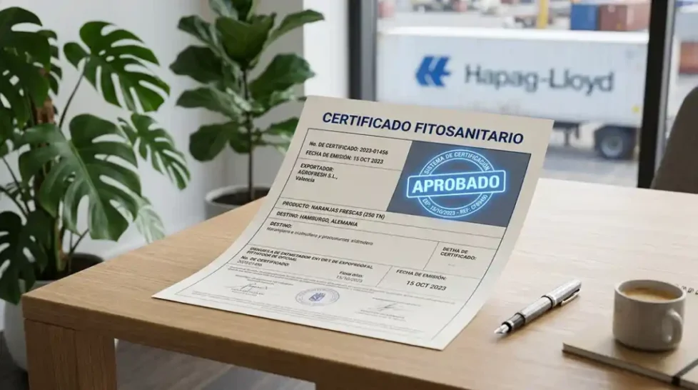 Ejemplo de documento oficial del certificado fitosanitario exigido por CEXVEG para la exportación de vegetales y productos agrícolas fuera de la Unión Europea.